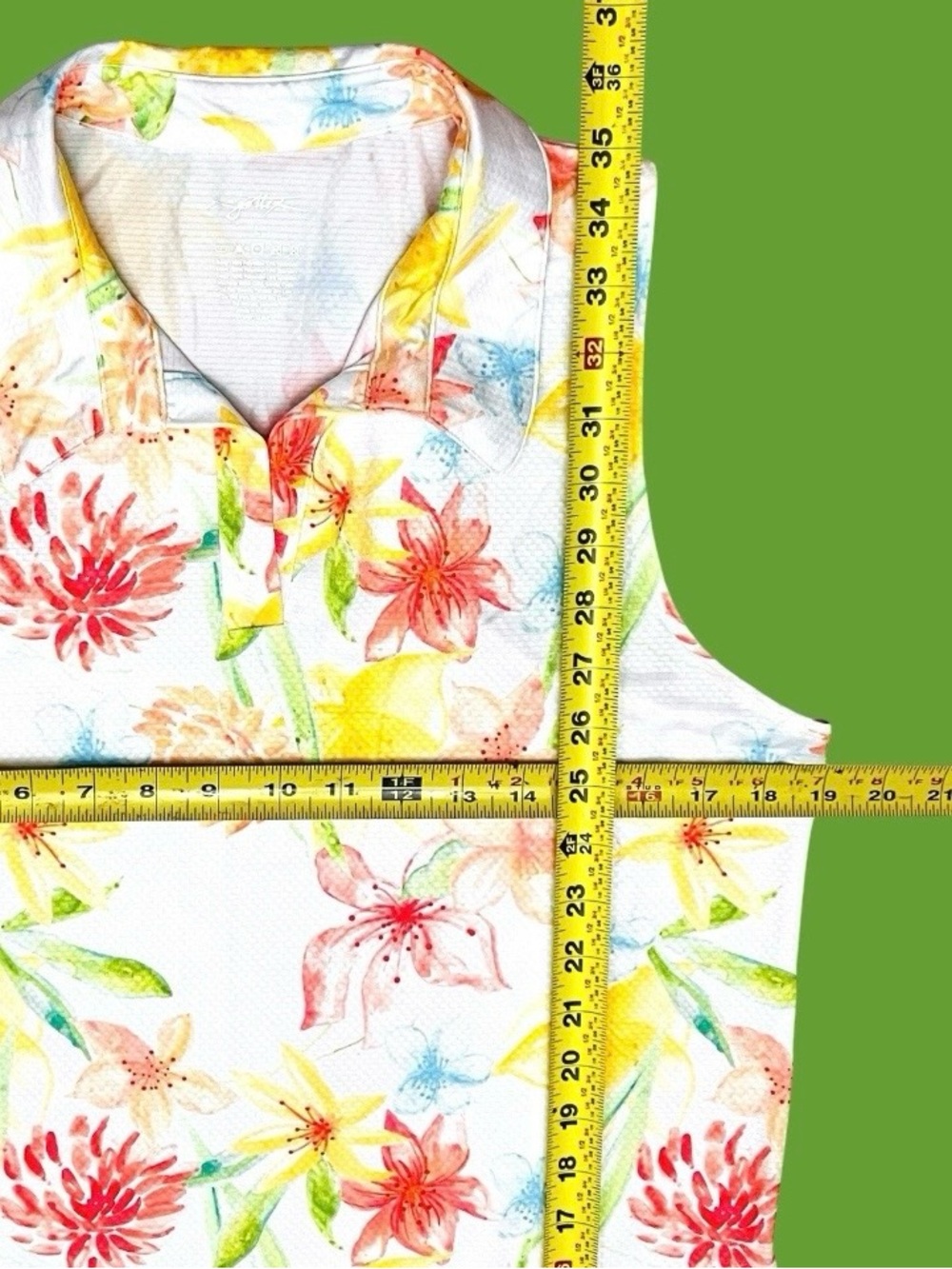 Gottex Dress Golf Tennis Tropical Lily Floral Sleeveless Ruffle Zip/Pockets L - Picture 10 of 11